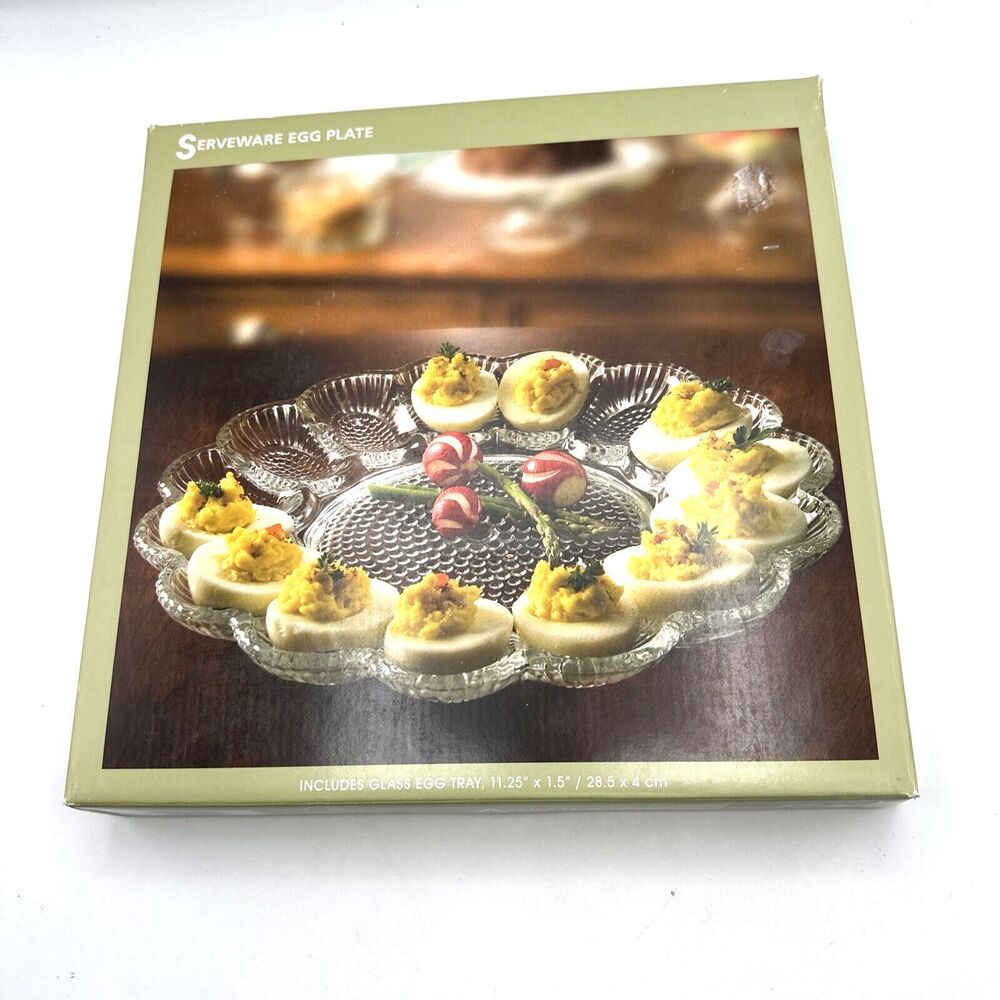 VTG INDIANA HOBNAIL CLEAR GLASS DEVILED EGG/RELISH  PLATE 11.25" X 1.5" NEW